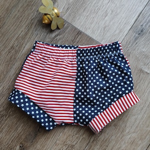 9-12 Mos | Baby Bummies | USA Flag Shorts | 4th of July | Red White Blue | Stars & Stripes | Summer Outfit | Diaper Cover | Gender Neutral