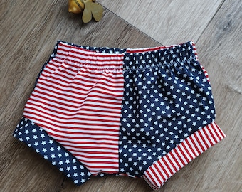Patriotic Baby Bummies (9-12 Mos): USA Flag Shorts, 4th of July Outfit