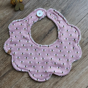 Bee Baby Bib | Scalloped | Handmade Baby Girl Bib | Soft Cotton & Terry Bib | Drool Bib | Baby Shower Gift | Reversible | Baby Accessories
