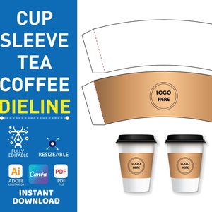 de ligne de découpe pour manchon en forme de tasse | Emballage de thé café et thé | Porte-papier imprimable SVG PDF | Contour de marque personnalisé pour la découpe laser et la découpe Cricut