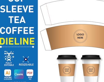 Cup Sleeve Die Line Template | Coffee Tea Wrap Design | Printable Paper Holder SVG PDF | Custom Branding Outline for Laser Cutting & Cricut
