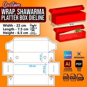 Chicken Wrap Box Template  Shawarma Platter Packaging  Custom Food Box Dieline  Takeout Roll Box SVG  Printable Die Cut Packaging PDF