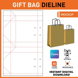 Modello di fustella per sacchetti di carta artigianale / File di taglio per imballaggio SVG PDF / Contorno per sacchetti regalo pieghevoli per taglio laser e Cricut