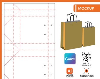 Craft Paper Bag Dieline Template | Packaging Cut File SVG PDF | Foldable Gift Bag Outline for Laser Cutting & Cricut