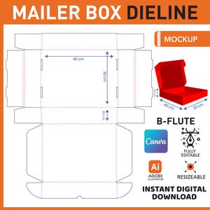 Plantilla de caja de correo SVG / Diseño de embalaje para envío / Troquelado de caja imprimible en PDF / Troquelado de correo personalizado / Diseño de caja de cartón corrugado