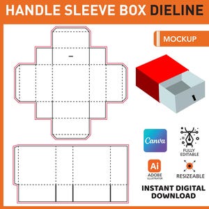 Modelo de caixa de manga com alça SVG | Molde para embalagem para impressão | Caixa de produto personalizada em PDF | Layout de caixa de presente com slide | Design de embalagem para caixa de manga