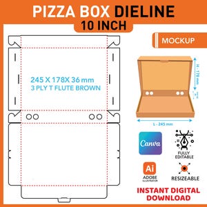 Pizza Box Layout And Dieline | SVG Cutout Line | Die Cut Template | Create Custom Pizza Box Liners And Packaging Templates Dfx, Pdf, Ai, Eps