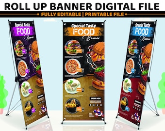 Roll-Up Banner Design Template | Printable Advertising Food shop Banner | Instant Digital Download Rollup Banner