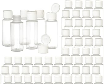 60 Empty 2oz Clear Plastic Squeeze Bottles with Flip Cap - Refillable containers for DIY hand sanitizer