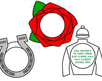 Kentucky Derby Cupcake Decorations -- DIGITAL printables -- Includes Horseshoe, Jockey, Red Rose -- Cupcake Collars