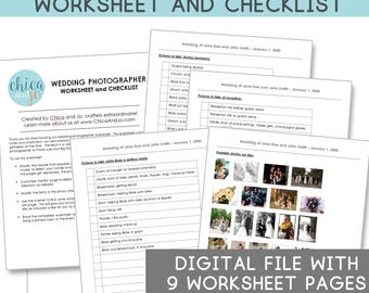 Wedding Photographer Worksheet and Checklist - Customizable Photo Lists and Wedding Day Schedule