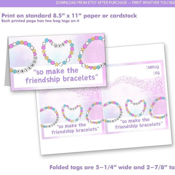 Friendship Bracelet Bag Tags -- DIGITAL PRINTABLE -- Make bracelet kits for Valentine's Day or Taylor Swift party favors!