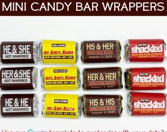 Wedding Candy Bar Wrappers - Instant Digital Editable Canva Template for Hershey's Miniatures - Fun Wedding Favor