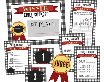 Chili Cook Off Party Printables - DIGITAL - Invitation, Voting Ballots, Chili Numbers, Score Cards, Award Certificates, Contest Entry Forms