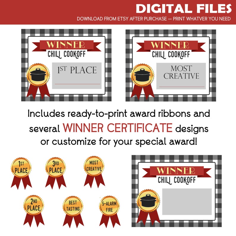 Chili Cook Off Party Printables DIGITAL Invitation, Voting Ballots, Chili Numbers, Score Cards, Award Certificates, Contest Entry Forms image 5