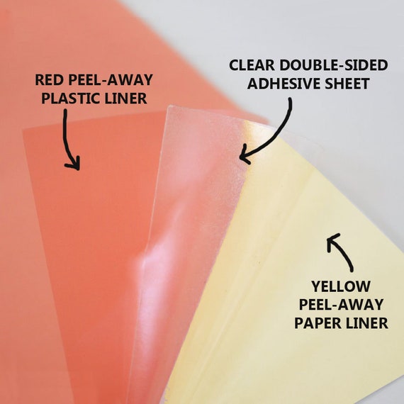 8.5 x 11 Double Sided Tape Sheets (3-Pack) -- Clear adhesive PET tape  sheets with red liner
