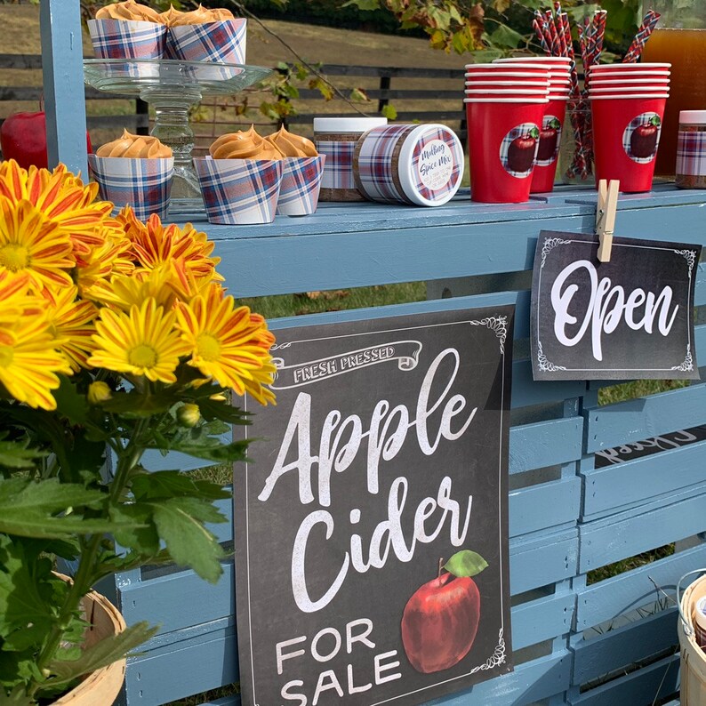 Apple Cider Stand Printables DIGITAL Signs, Banner, Cupcake Wrappers, Cupcake Picks image 2