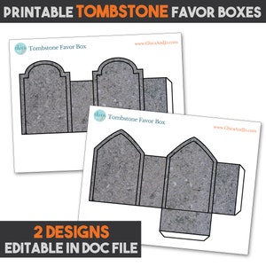 Tombstone Favor Boxes Printables DIGITAL Editable For Personalized Halloween Party Favors or Trick or Treat Packaging image 2