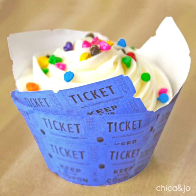 Raffle Ticket Carnival Cupcake Wrappers DIGITAL Printable For Circus Fair or Carnival Party