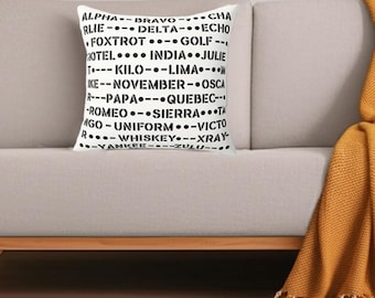 Military Phonetic Alphabet Pillow - Alpha Bravo Charlie - Morse Code - ICAO NATO - Gift for Father's Day, Veteran, Pilot