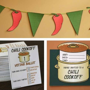 Chili Cookoff Printables -- DIGITAL -- Invitation, Voting Ballots, Chili Pot Labels, Banner, and More!