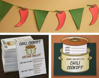 Chili Cookoff Printables -- DIGITAL -- Invitation, Voting Ballots, Chili Pot Labels, Banner, and More!
