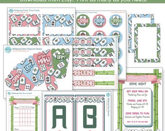 Mahjong Party Printables - Instant Digital Download with Editable Canva Template