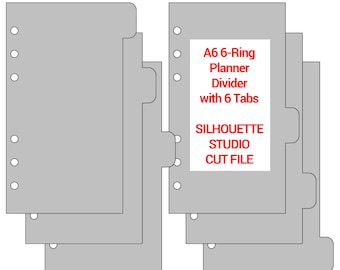 A6 Planner Dividers Silhouette .STUDIO Cut File - 6 Tabs for 6-Ring Binder