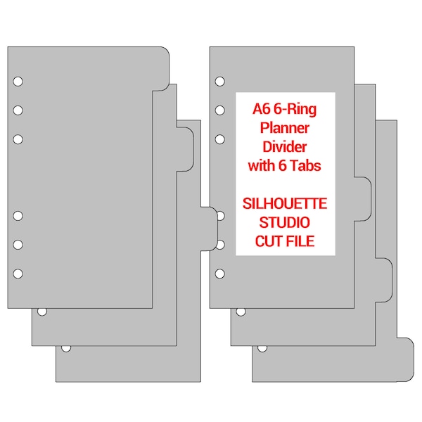 A6 Planner Dividers Silhouette .STUDIO Cut File - 6 Tabs for 6-Ring Binder