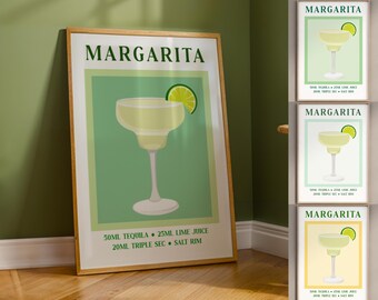 Margarita Cocktail Wall Art Digital Bar Decor Printable Kitchen Drink Poster Modern Lime Margarita Recipe Print Home Bar Gift