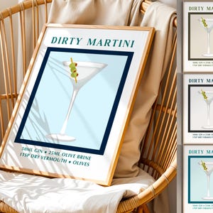 Dirty Martini Cocktail Recipe Wall Art Printable Bar Decor Digital Kitchen Poster Minimalist Drink Mixology Artwork with Alcohol Print