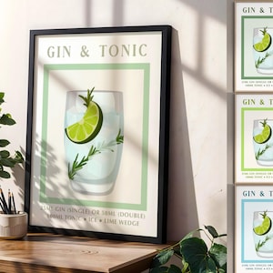 Gin and Tonic Printable Wall Art Cocktail Kitchen Decor Modern Bar Poster Drink Recipe Print Digital Download Art Print
