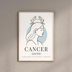 Cancer Zodiac Wall Art Print Digital Astrology Poster Water Sign Boho Decor Minimal Line Art Horoscope Download Gift For Her Spiritual Art