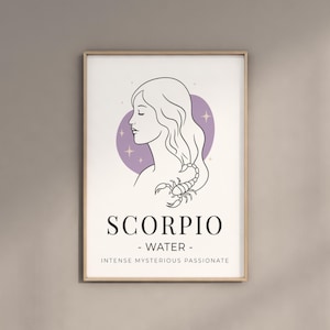 Scorpio Zodiac Wall Art Scorpio Digital Print Water Sign Poster Horoscope Decor Astrology Line Art Printable Gift for Her Star Sign Art