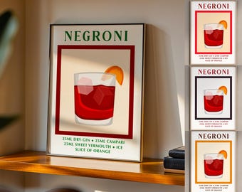 Negroni Cocktail Recipe Print Retro Bar Cart Decor Printable Negroni Wall Art Classic Drink Poster Digital Kitchen Art Vintage Printable