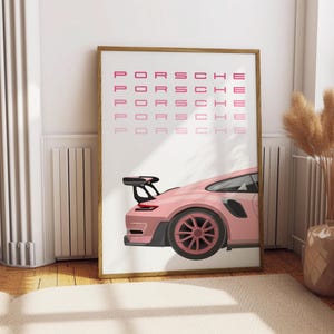 Porsche GT2 RS Wall Art Pink Sports Car Print Modern Automotive Poster Digital Download Gift for Car Enthusiasts Office Garage Home Decor
