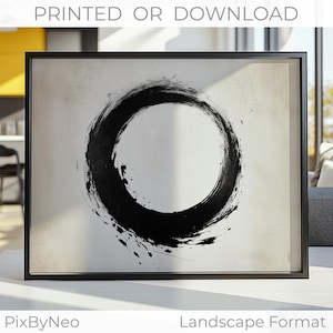 Enso Zen Circle Poster – Minimalist Landscape Wall Art in Ink Wash Style – Japanese Abstract Print – Download or Printed Mural Worldwide