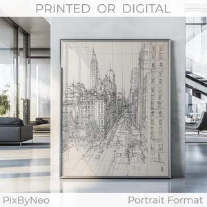 New York City Sketch Wandbild – Handgezeichnete Urbane Wandkunst mit Bleistift, Minimalistisches NYC Poster | Druck oder digitaler Download