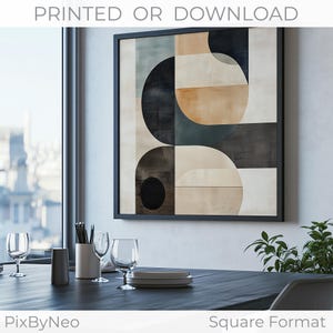 Arte murale astratta quadrata minimalista / Forme geometriche beige e nere neutre / Murale moderno strutturato / Stampa o download digitale in tutto il mondo