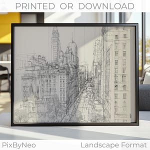 New York City Skizze Wandbild - Urbane Wandkunst mit Bleistift | Handgezeichnetes minimalistisches NYC Poster | Druck oder digitaler Download