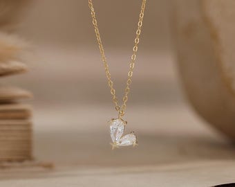Collar minimalista de diamantes con forma de corazón, delicado colgante de corazón, collar de diamantes para mamá, collar de dama de honor, regalo para el Día de la Madre.