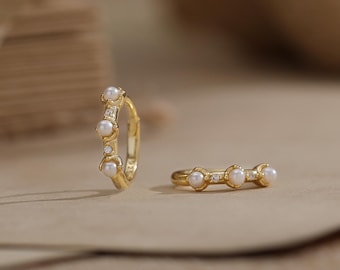 Pendientes de aro con perla de plata de ley, minimalistas, de oro, para mamá y dama de honor.