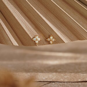 Mini Flower Opal Stud Earrings, Gold/Silver Stud Earrings, Minimalism Opal Earrings, Bridesmaid Gift, Birthday Gift, Christmas Gift for Her