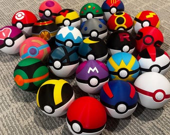 Poke Ball Functional Opening Container  with Hinge 3D Print Replica Pokeball - Multiple options!