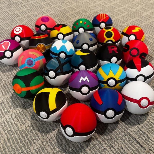 Poke Ball Functional Opening Container  with Hinge 3D Print Replica Pokeball - Multiple options!