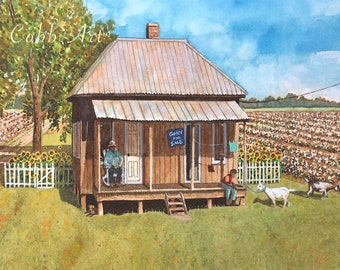 13x19 Louisiana Cotton Field Folk Painting Art Print | Etsy