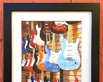 Fender Guitar Art, Fender Strats, Framed Signed Art Prints, Three Sizes