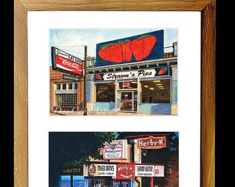 Shreveport, Restaurant, Bar and Grill Art, 12x20 Frame and Matted, Signed Prints