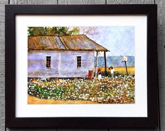 Cotton Field Art, Framed, Signed Art Prints, Down In Louisiana