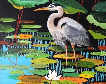 Great Blue Heron Art - Louisiana Swamp - Bird Art Prints - Framed Prints - Canvas Gallery Wrap Prints